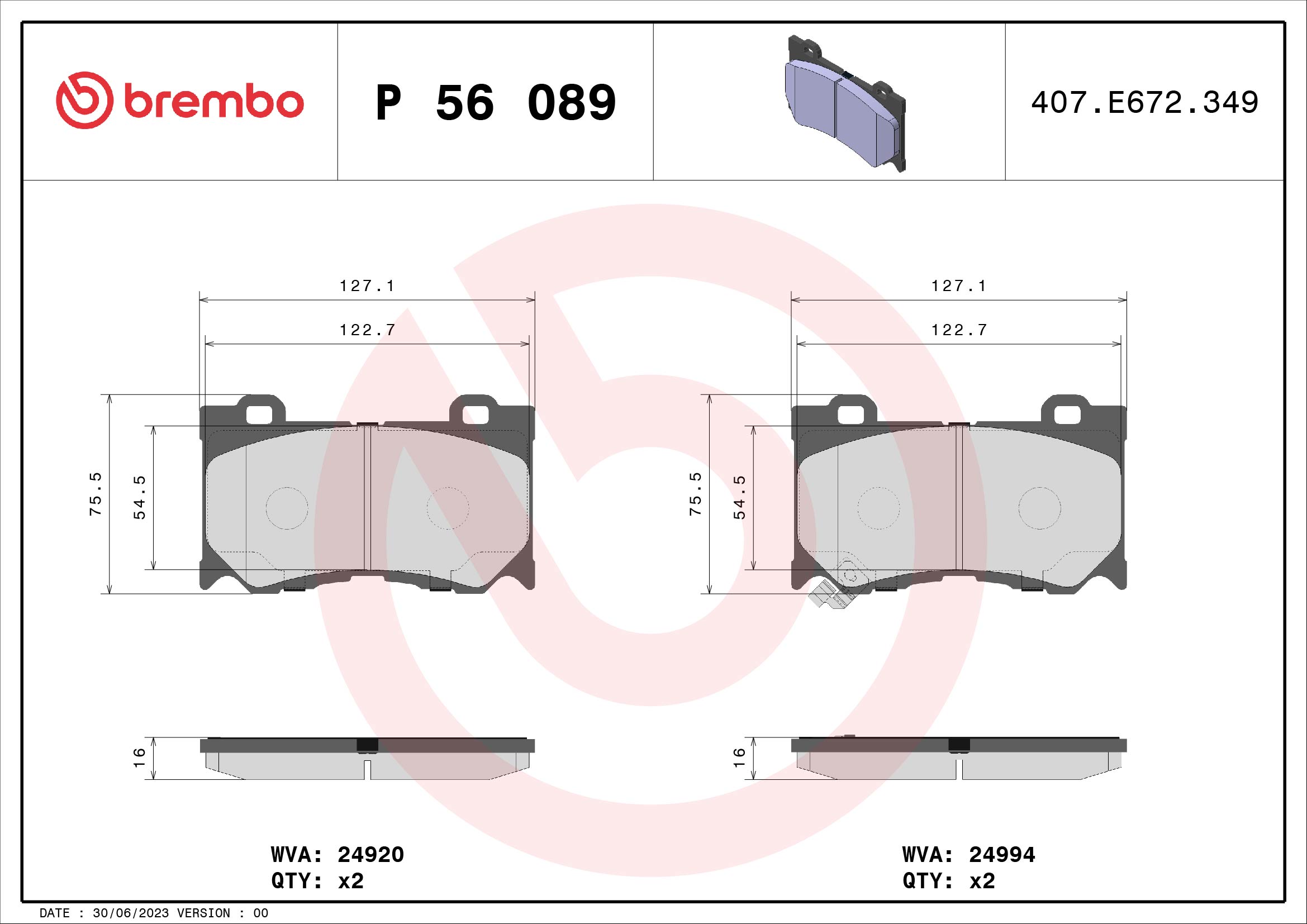 A.B.S. P 56 089 BREMBO Bremsbelagsatz, Scheibenbremse